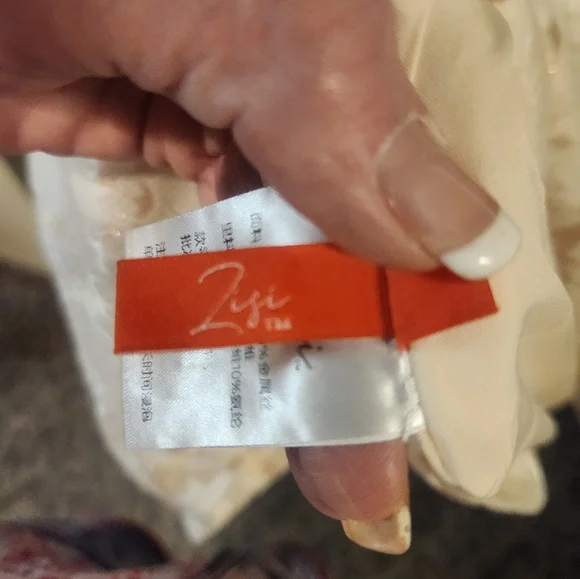 Zara Floor Length Cream/ Gold Dress with Gold Accents and Removable Jewel Accent - Picture 8 of 8